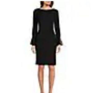 Calvin Klein Navy Blue Chiffon Bell-Sleeve Sheath Dress